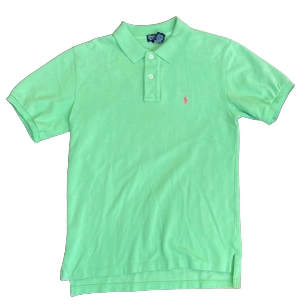 POLO RALPH LAUREN Chartreuse Short Sleeve Polo Shirt Pink Pony Logo Size Medium